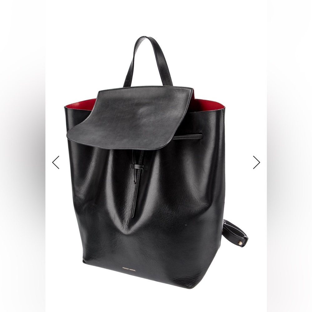 Mansur Gavriel Black Leather Backpack with Red Interior